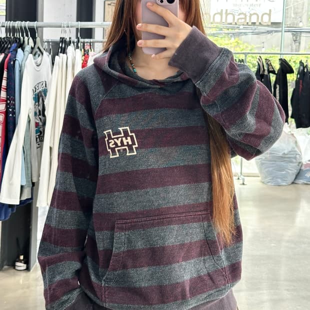 히스테릭글래머 너드 스트라이프 후드티셔츠 