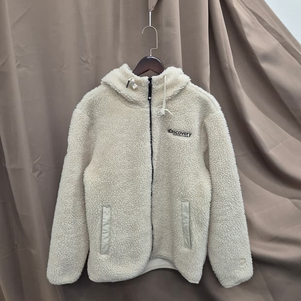 디스커버리 아이보리 후리스 후드 집업 100