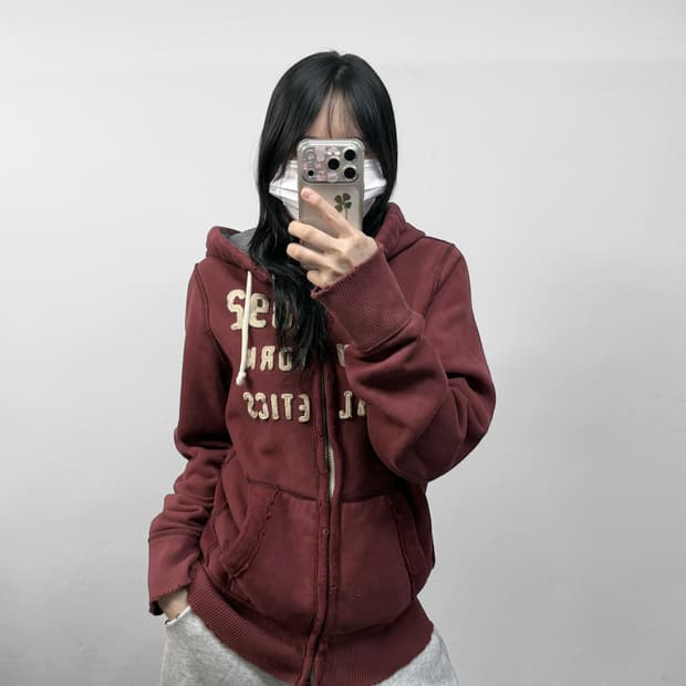 아베크롬비 스펠 로고 후드집업 버건디