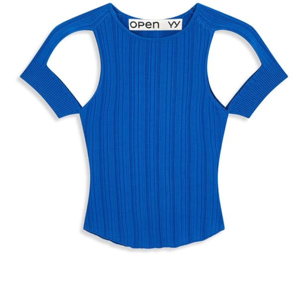 OPEN YY 플리츠 컷아웃 니트탑