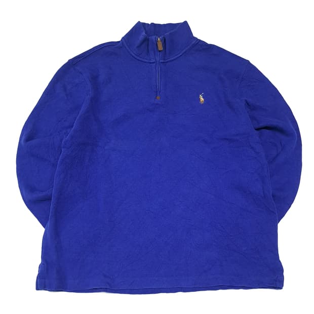 CL385 XL 폴로 코튼 QR인증 로열블루 하프집업 니트 스웨터