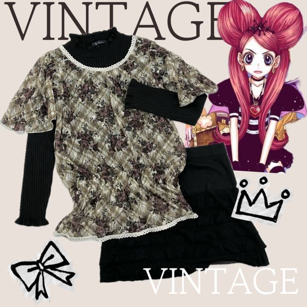 ♠️쇼콜라의 마계룩 코디세트♣️ 갸루 블랙 에스닉 프릴 캉캉 미니스커트