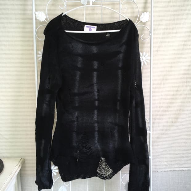 jpn vintage 블랙 워싱 데미지 니트 y2k 스트릿 갸루 펑키