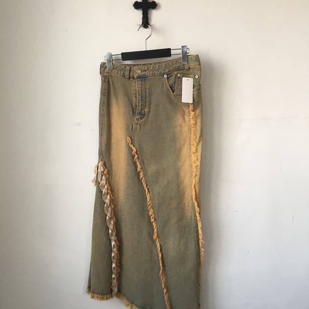 Lace trimming fringe long skirt