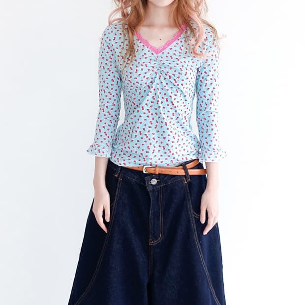 샵페어리 little strawberry lace top (mint)