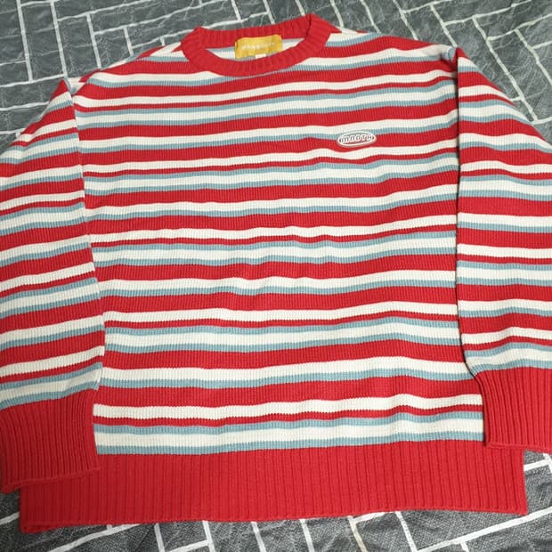 메인부스 젤리빈 스트라이프 스웨터 니트 레드 (M)