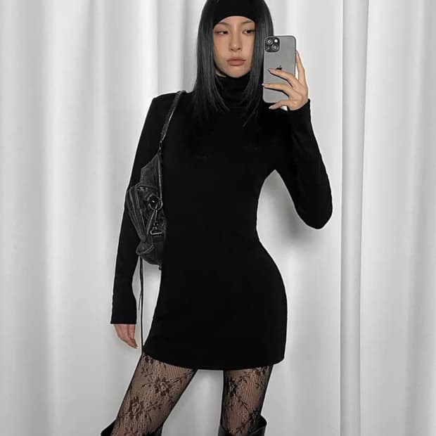 블랙업 목폴라 미니 원피스