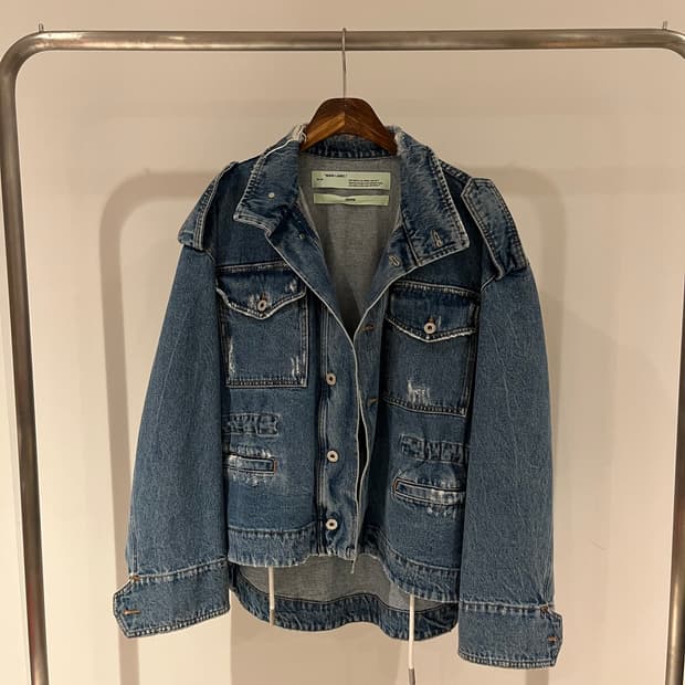 Off White Flower Print Denim Jacket