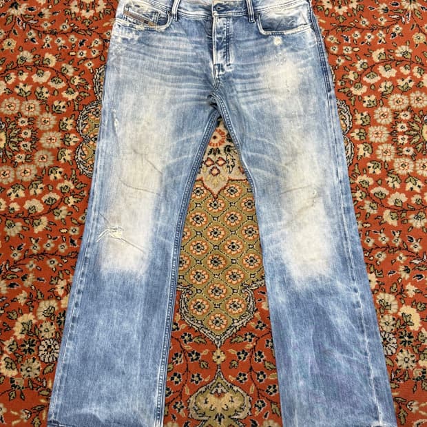 디젤 자티니 연청 데님팬츠 34x32 부츠컷  플레어진