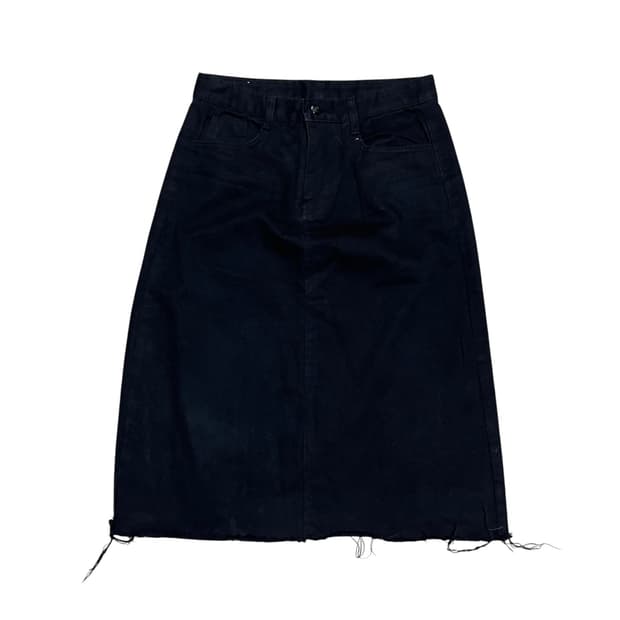 Cutting denim midi skirt_Black