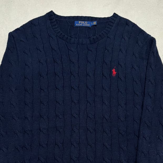 XS 폴로랄프로렌 화이트 포니 코튼 케이블 니트