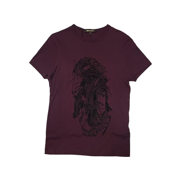 로베르토 카발리 홀스 반팔 티셔츠 버건디