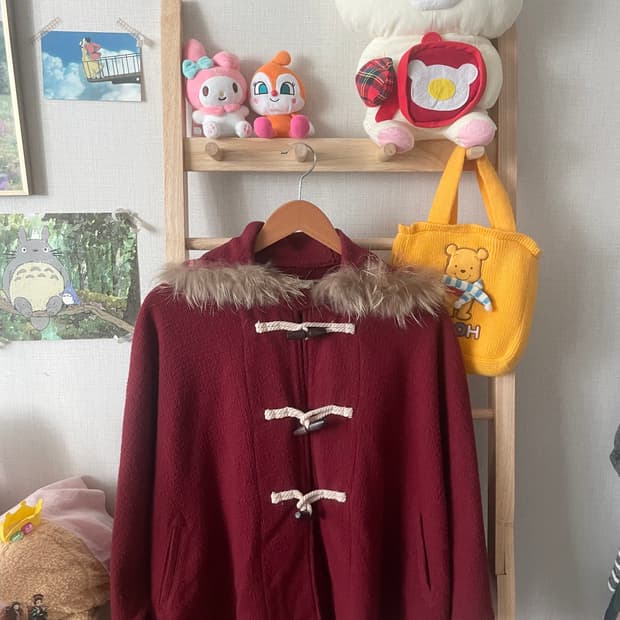모리걸 빈티지 레드 후드 퍼 떡볶이 케이프 코트 ♥️🤎
