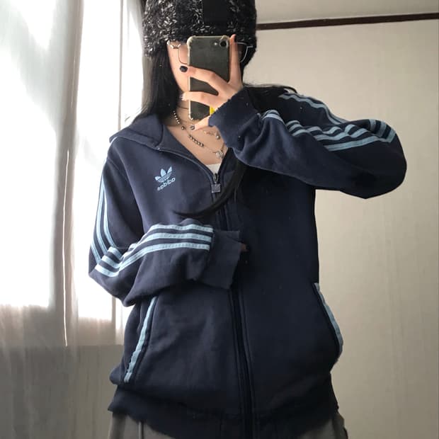 아디다스 00s 네이비 연하늘 후드집업