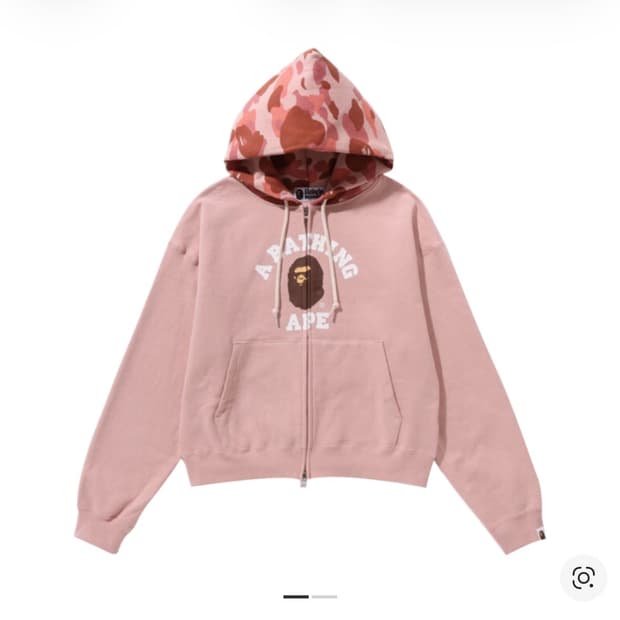 (w) 베이프 퍼스트 카모 컬리지 집 후드 핑크