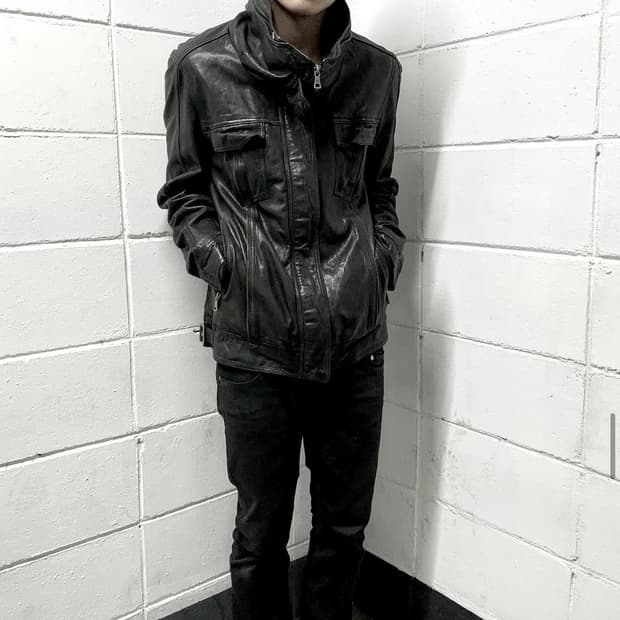 highneck sheepskin leather jacket