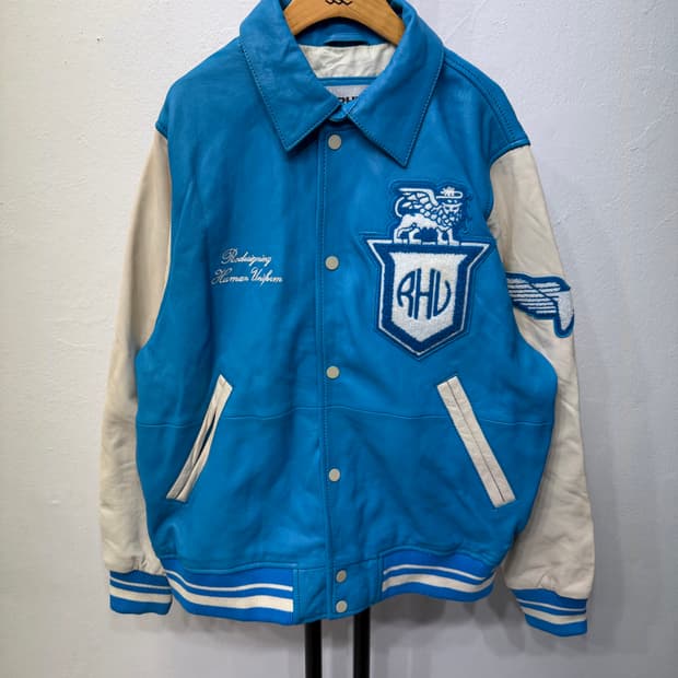 정품) 자라 x 루이지 레더 블루 야구 점퍼 스타디움 자켓 L