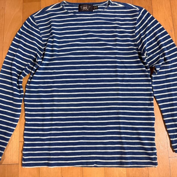RRL 인디고 선염 슬럽 코튼 스트라이프 티셔츠