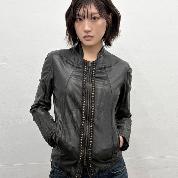 드롬 체인 트리밍 레더 자켓