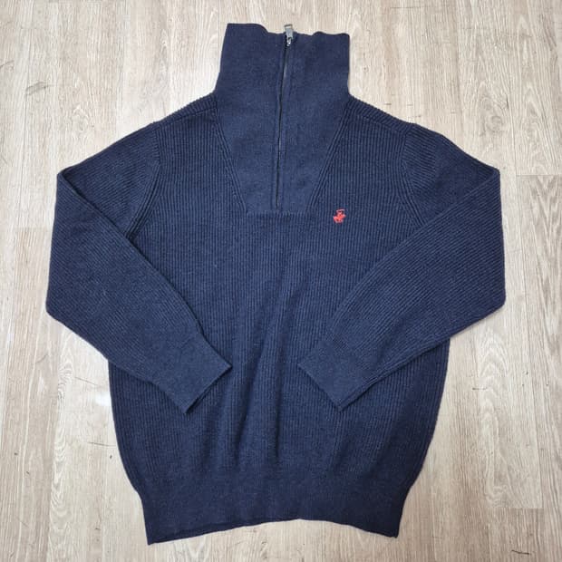 비버리힐즈폴로클럽 모직 하이넥 반집업 니트