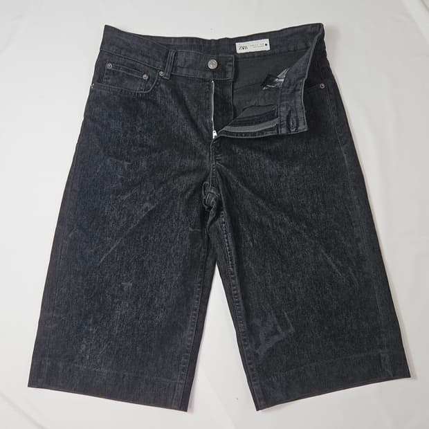 자라 ZARA 옴므 워싱 스웨이드 흑청 진 숏팬츠 하프 데님 28