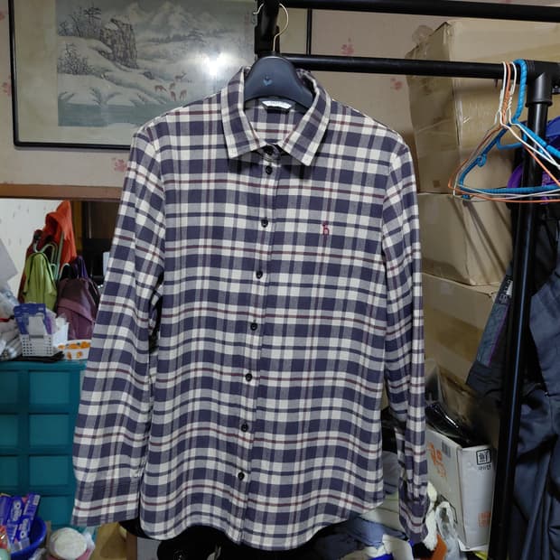 [헤지스레이디스]기모 면 체크 긴팔셔츠 여자90사이즈