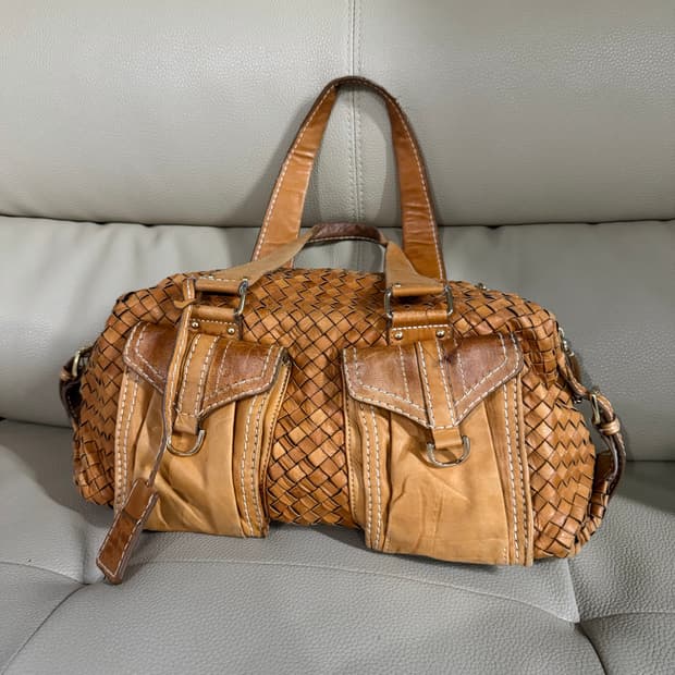 braided detail lambskin shoulder bag