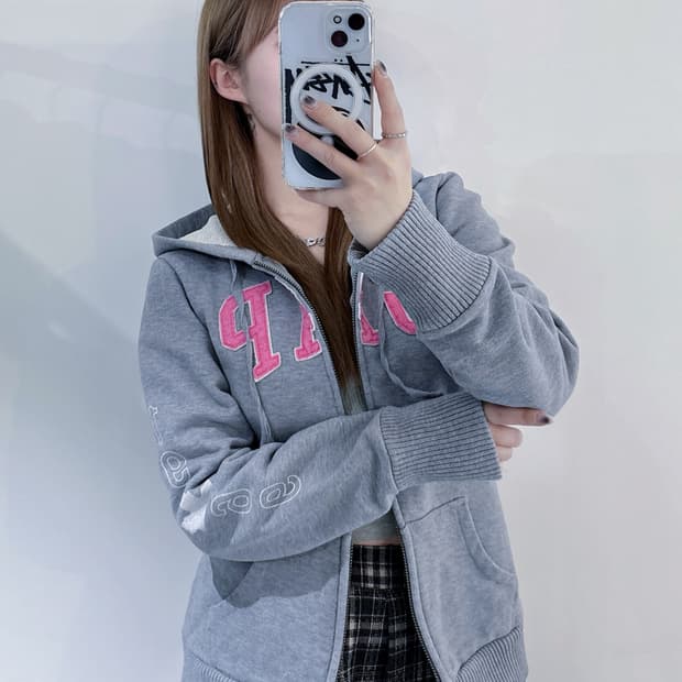 갭 그레이 빅로고 후드집업