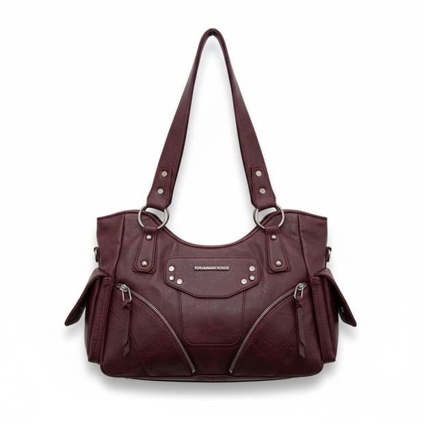 이우가마카라스 버건디 스터드 레더 숄더백