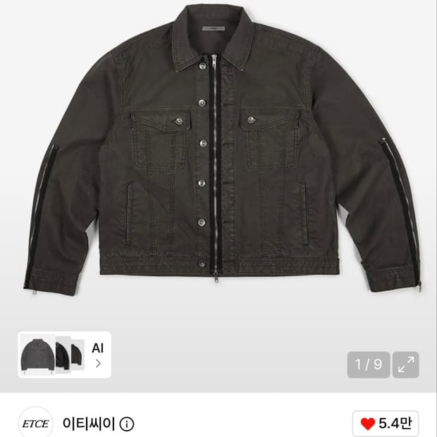 etce DYED 3 ZIP TRUCKER (CHARCOAL)