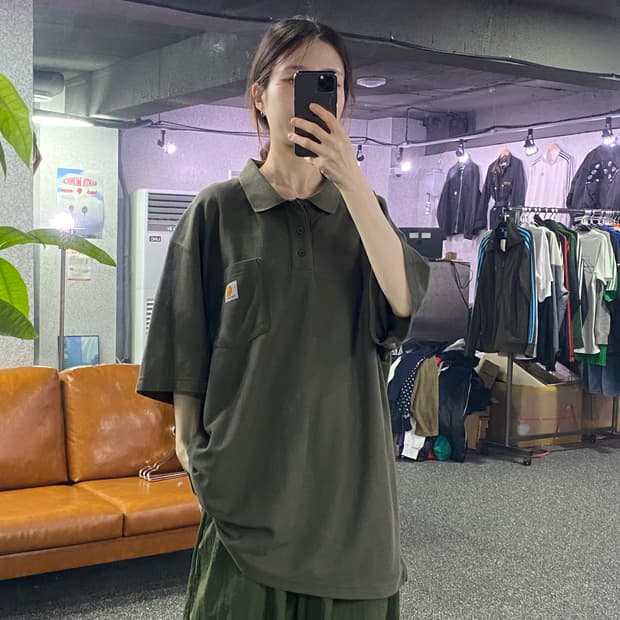 칼하트 포켓로고 카키 피케티 B1998