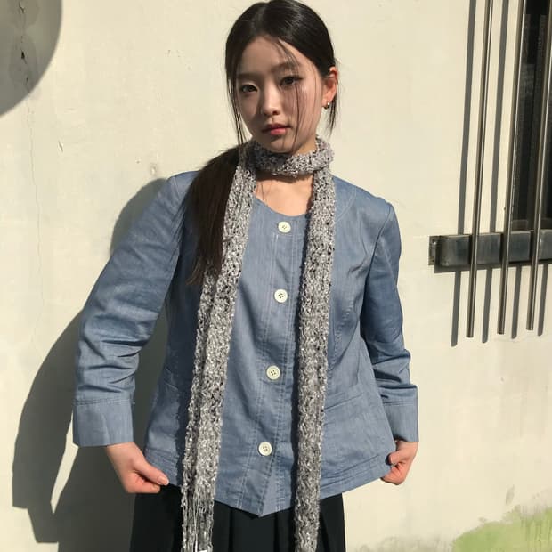 라이트 블루 버튼 자켓 블라우스 