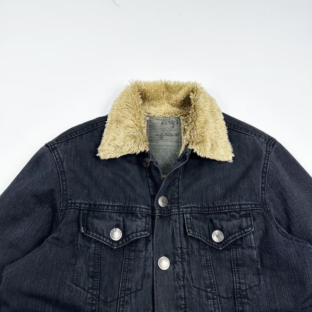 VTG 빈티지 흑청 양털 트러커 데님자켓 (S)