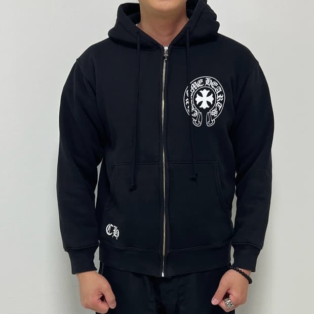 크롬하츠 크로스 홀스슈 메이드 인 할리우드 써멀 후드 집업 블랙