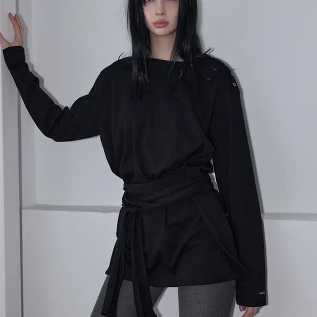 렌세 Wrap-Tie Long Sleeve Tee Black