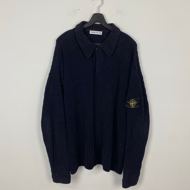 스톤아일랜드 네이비 골지 카라 니트 스웨터 M