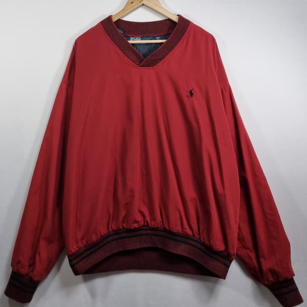 오버핏 L ) 폴로랄프로렌 와인컬러 빈티지 브이넥 웜업 맨투맨