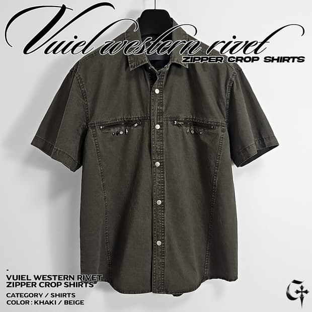 Vuiel 웨스턴 리벳 지퍼 크롭 셔츠 (khaki)