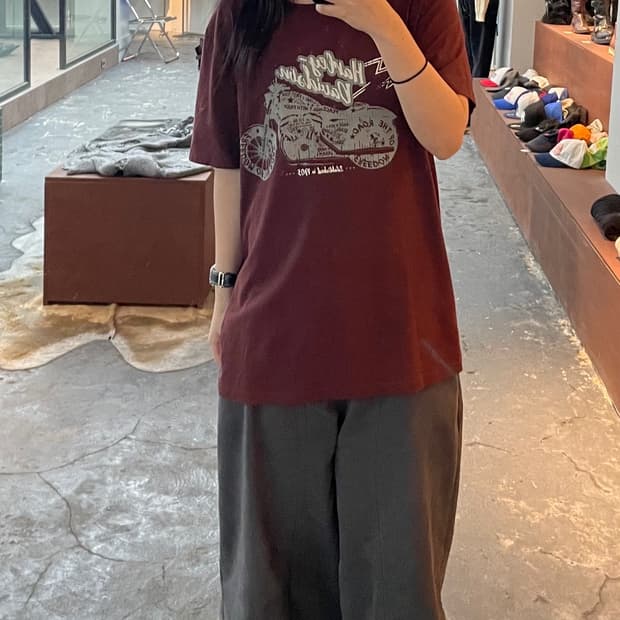 할리데이비슨 빅프린팅 브라운 반팔 H663