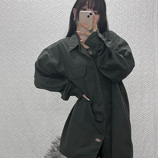 디키즈 90's 레트로 빈티지 빅 다크그린 워크 셔츠 2XL C09040