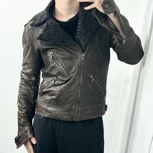 돌체앤가바나 아카이브 양가죽 쉐르파 라이더 자켓