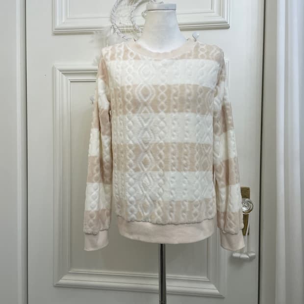 ivory beige stripe soft warm mtm top