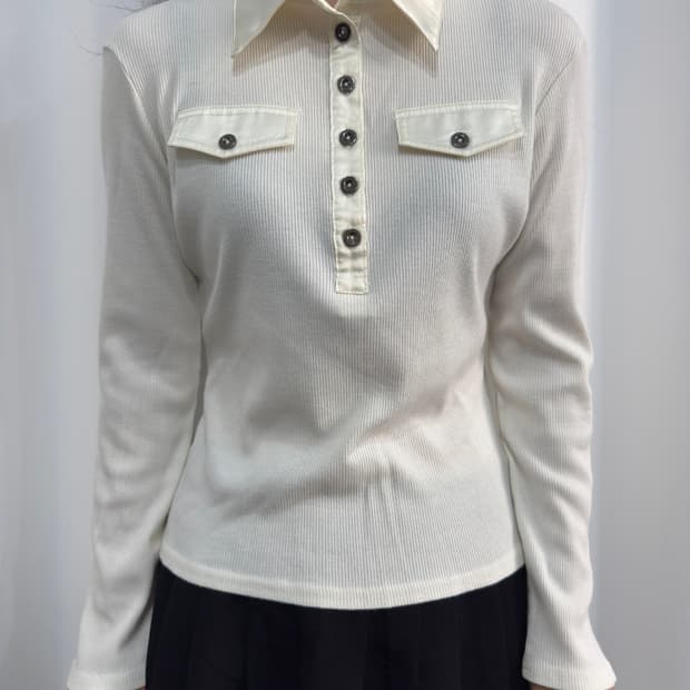 white pocket knit slim top