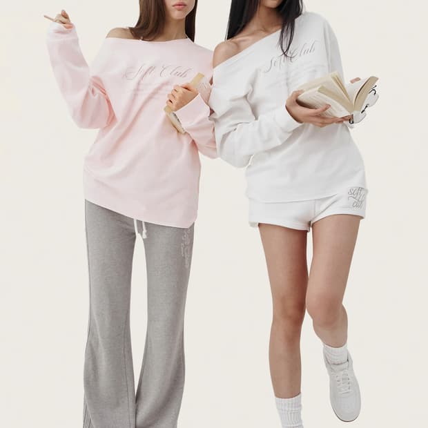 (새상품) 클리시어 소프트 클럽 원숄더 스웻셔츠 맨투맨 핑크