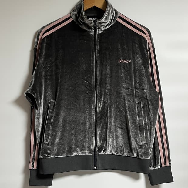 널디 오버핏 벨벳 져지 트랙탑 그레이 핑크 XS