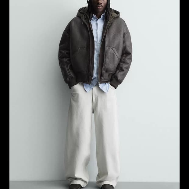 자라 페이크 레더 후드집업