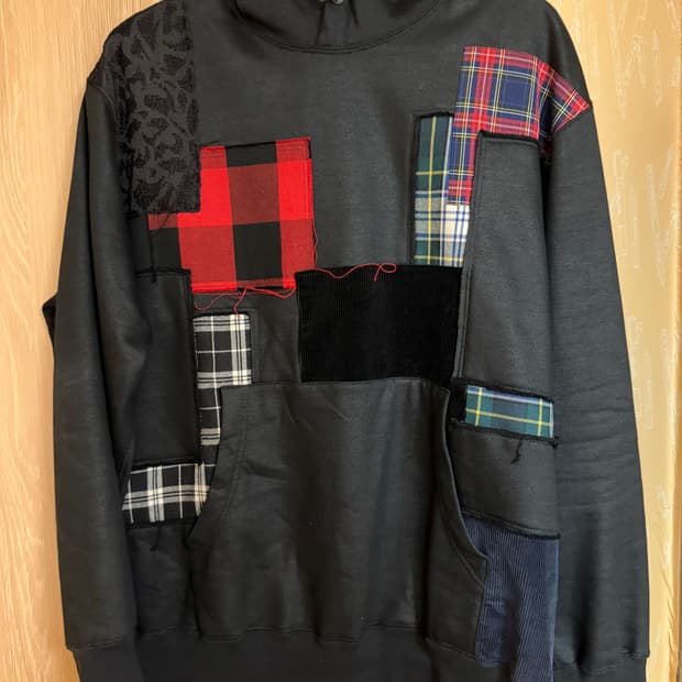 Junya Watanabe 블랙 패치워크 후드티 L 