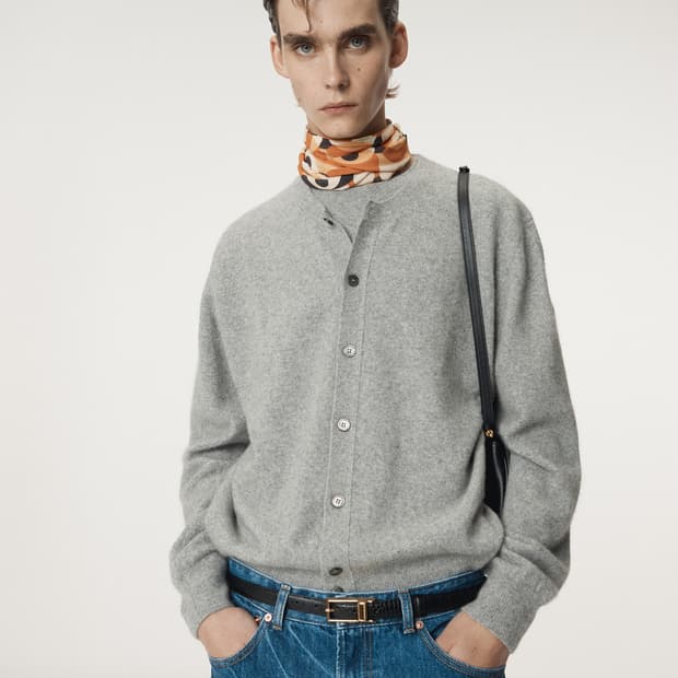 렉토 25FW 크루넥 레이어드 가디건 멜란지 그레이