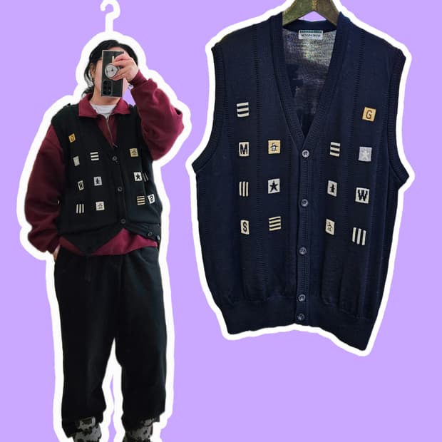 Munsingwear 블랙 큐브포인트 울 니트조끼