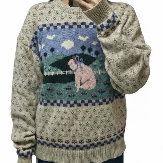 에디바우어 80's 빈티지니트/pig/모리걸